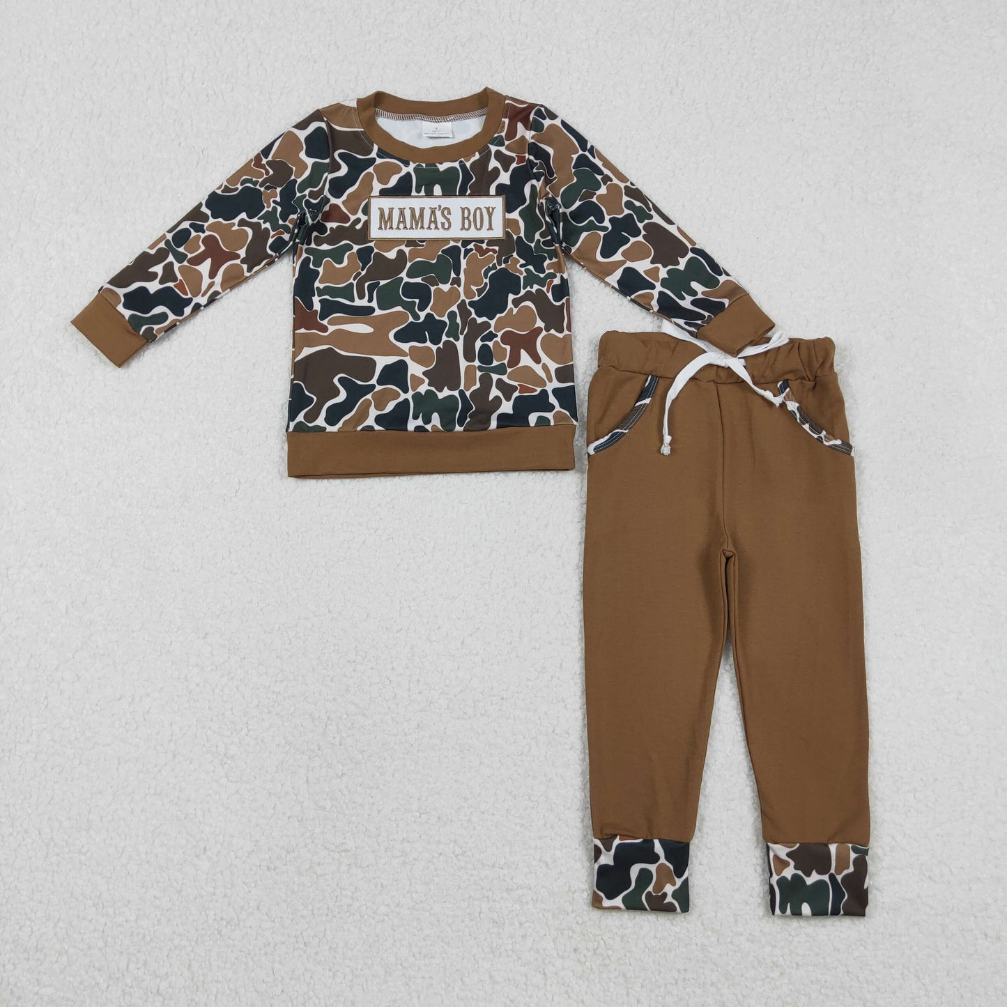 BLP1337 Mama's Boy Brown Camo Long Sleeve Jogger Set