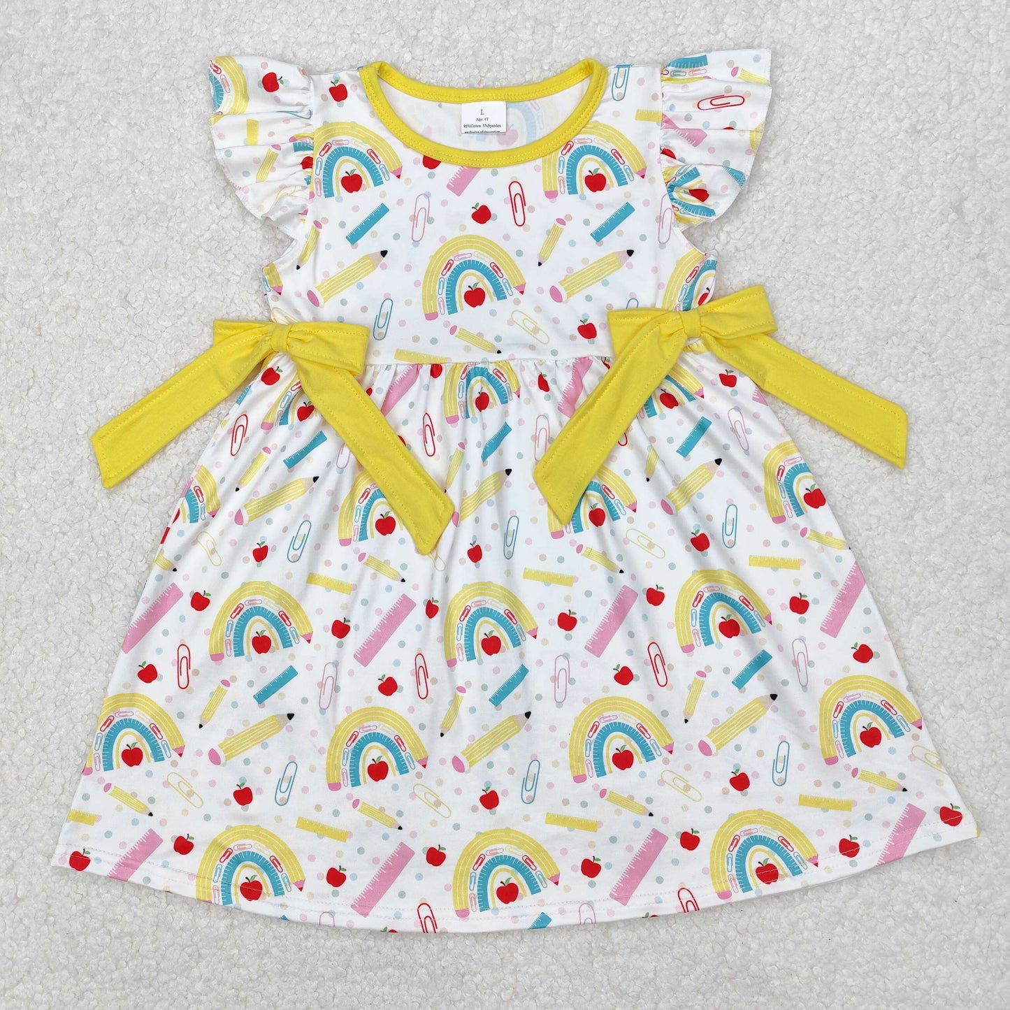 Baby Girls Yellow Flutter Sleeves Bows Polka Dots Pencils Dresses