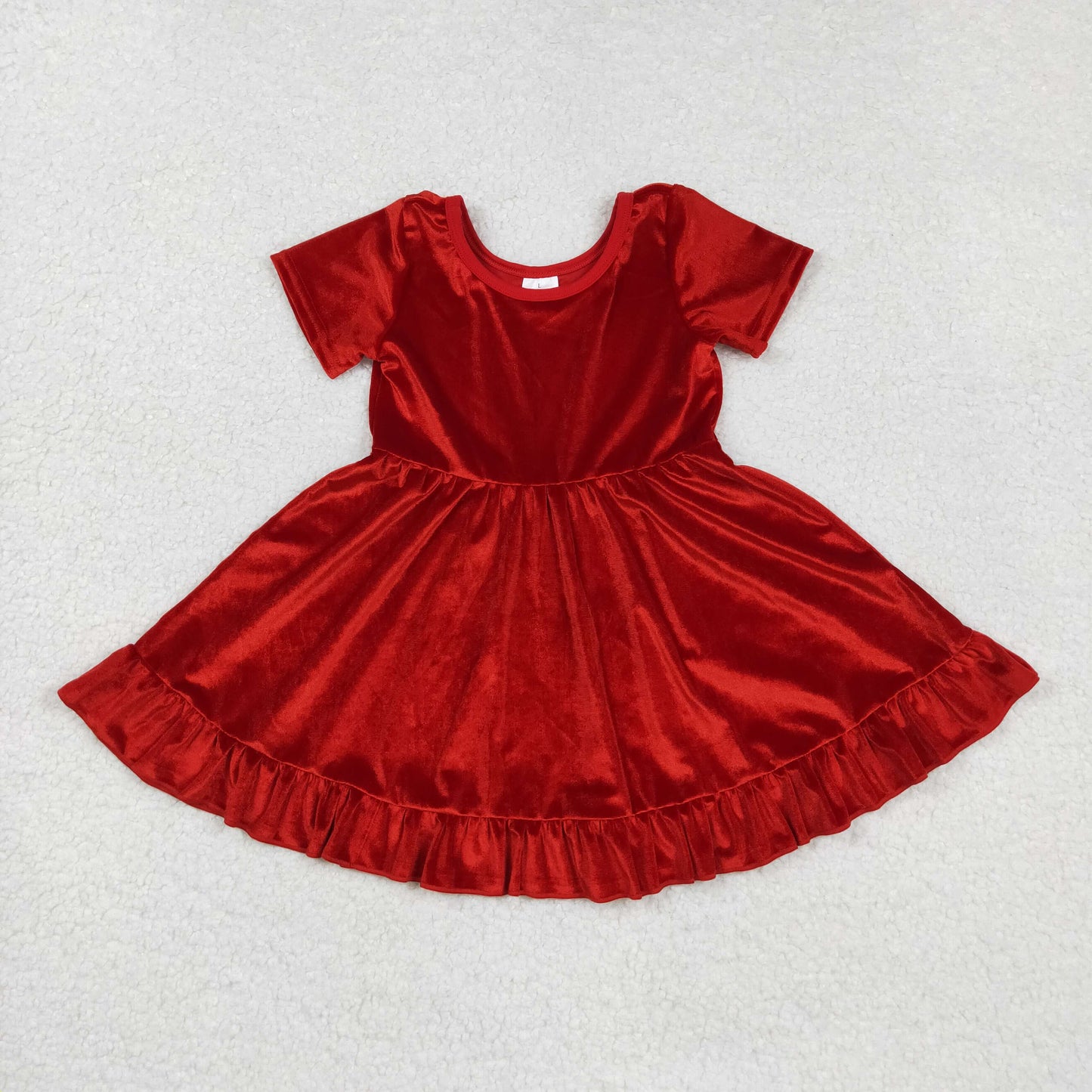 GSD2614 Kids Girls Red Vevlet Short Sleeve Dress