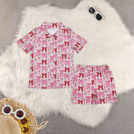 Mommy and Me Pink Coquette Shorts Pajama Set