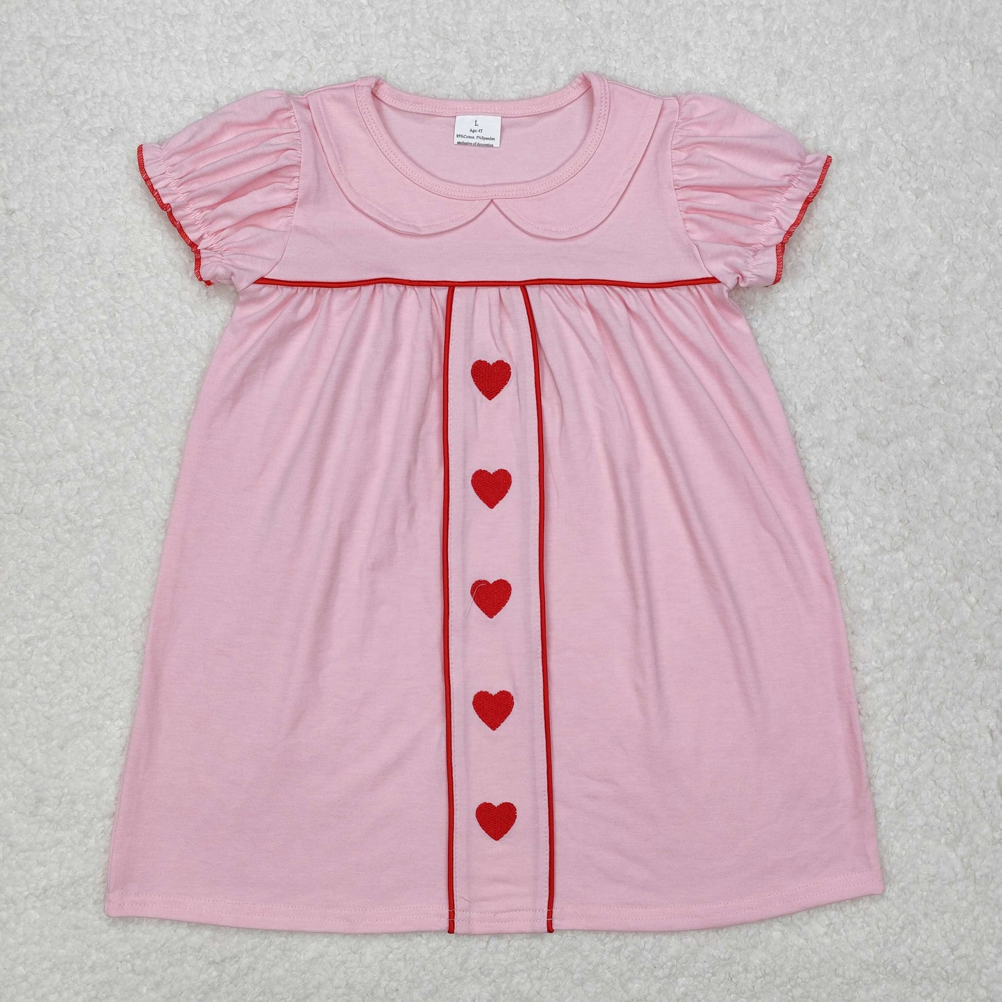 Baby Girls Embroidery Red Hearts Pink Dress