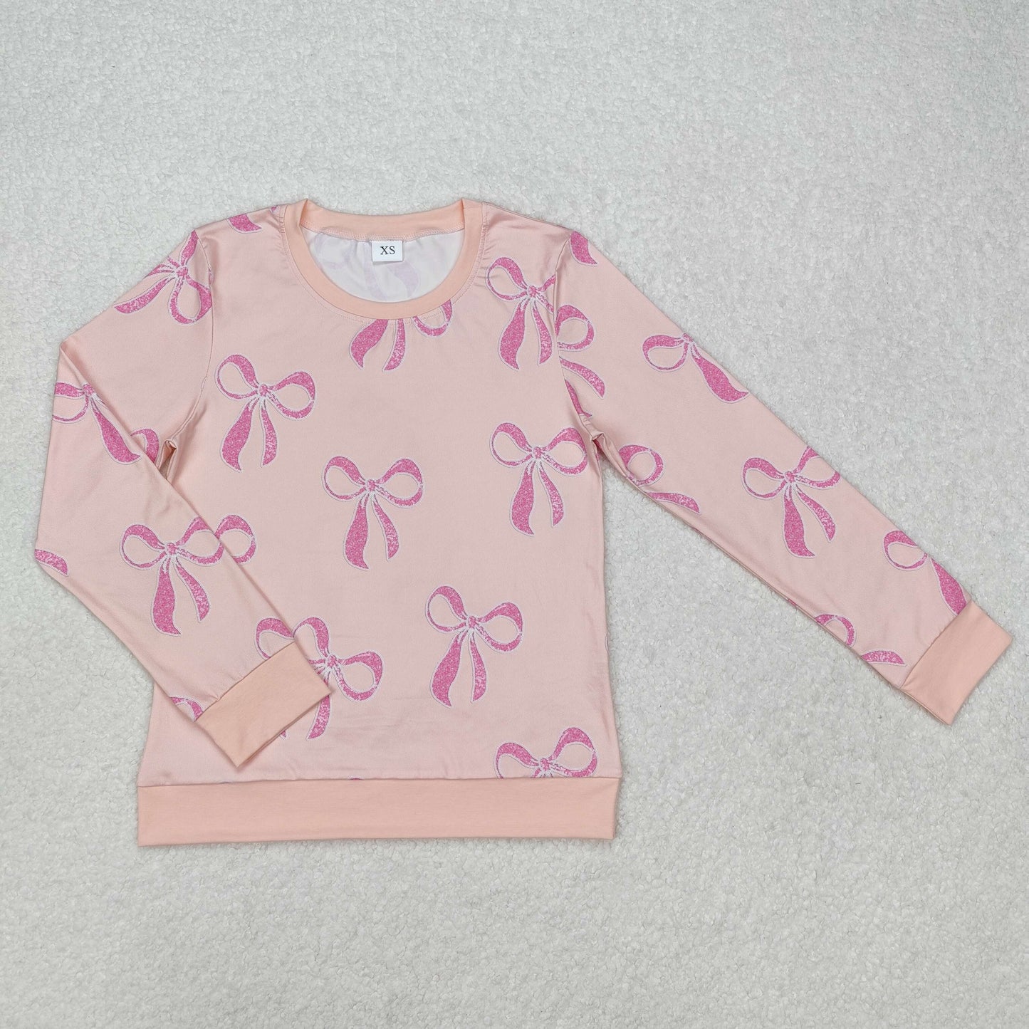 Adult Women Pink Long Sleeves Bows Print Valentines Shirts Top