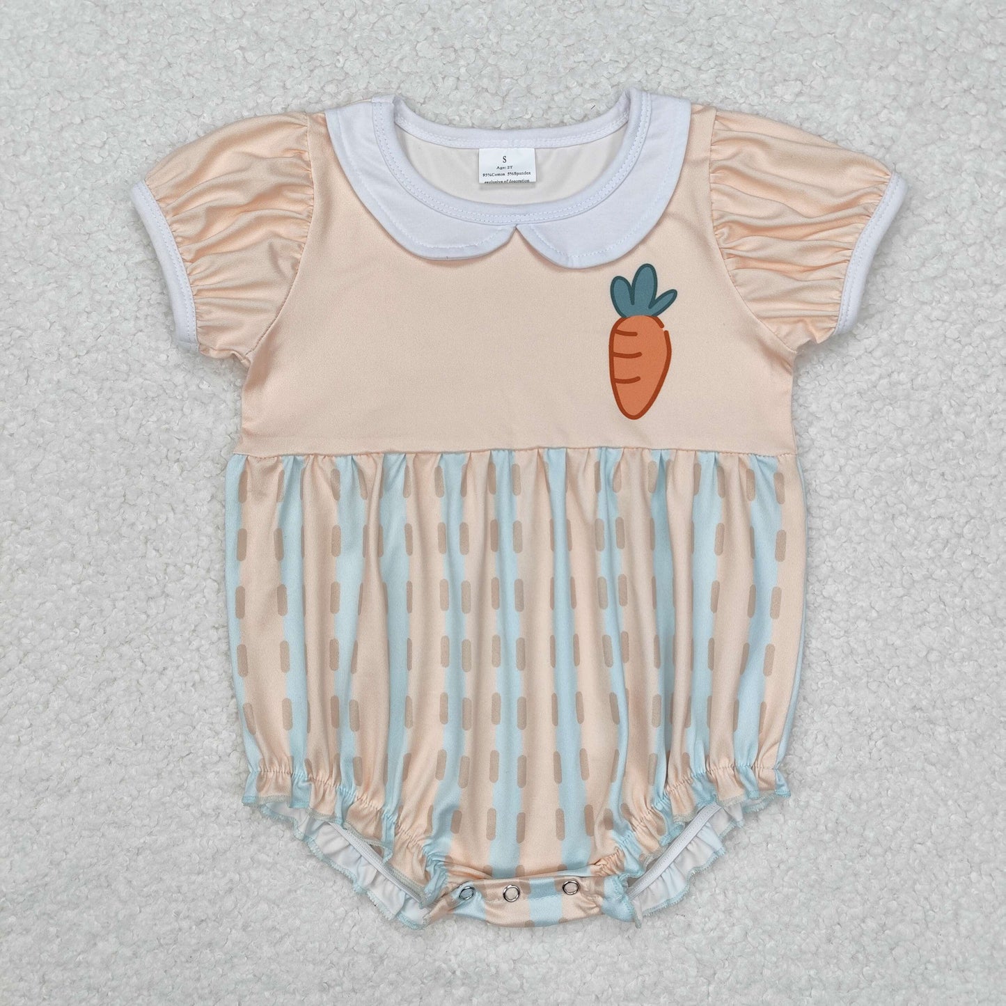 Baby Girls Ruffle Sleeves Easter Romper Carrot Print Stripe