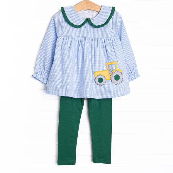 Preorder 5 MOQ Baby Girls Harvest Hauler Applique Tunic Top With Legging Set