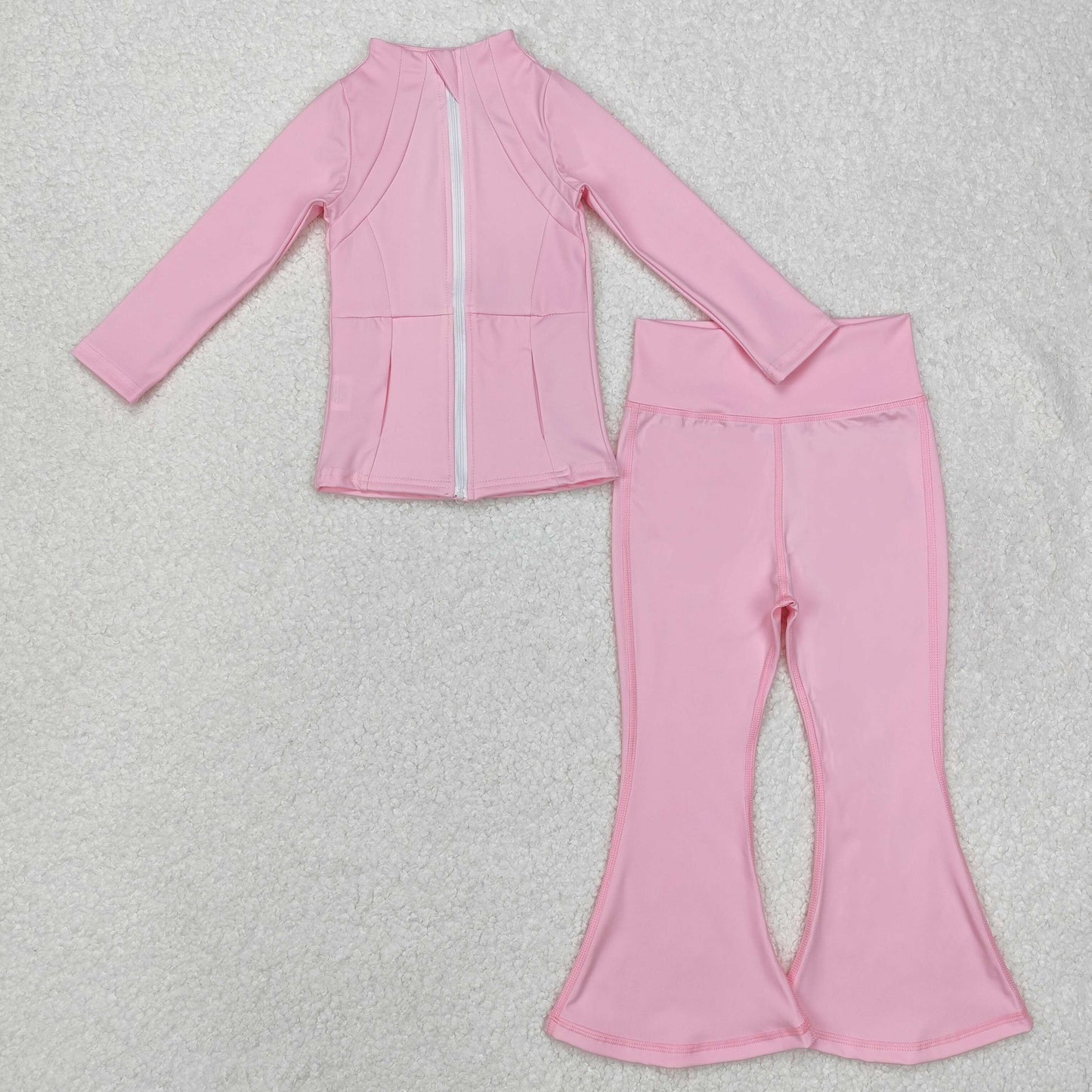Baby Girls Light Pink Zipper Pocket Yoga Active Bell Bottom Outfit