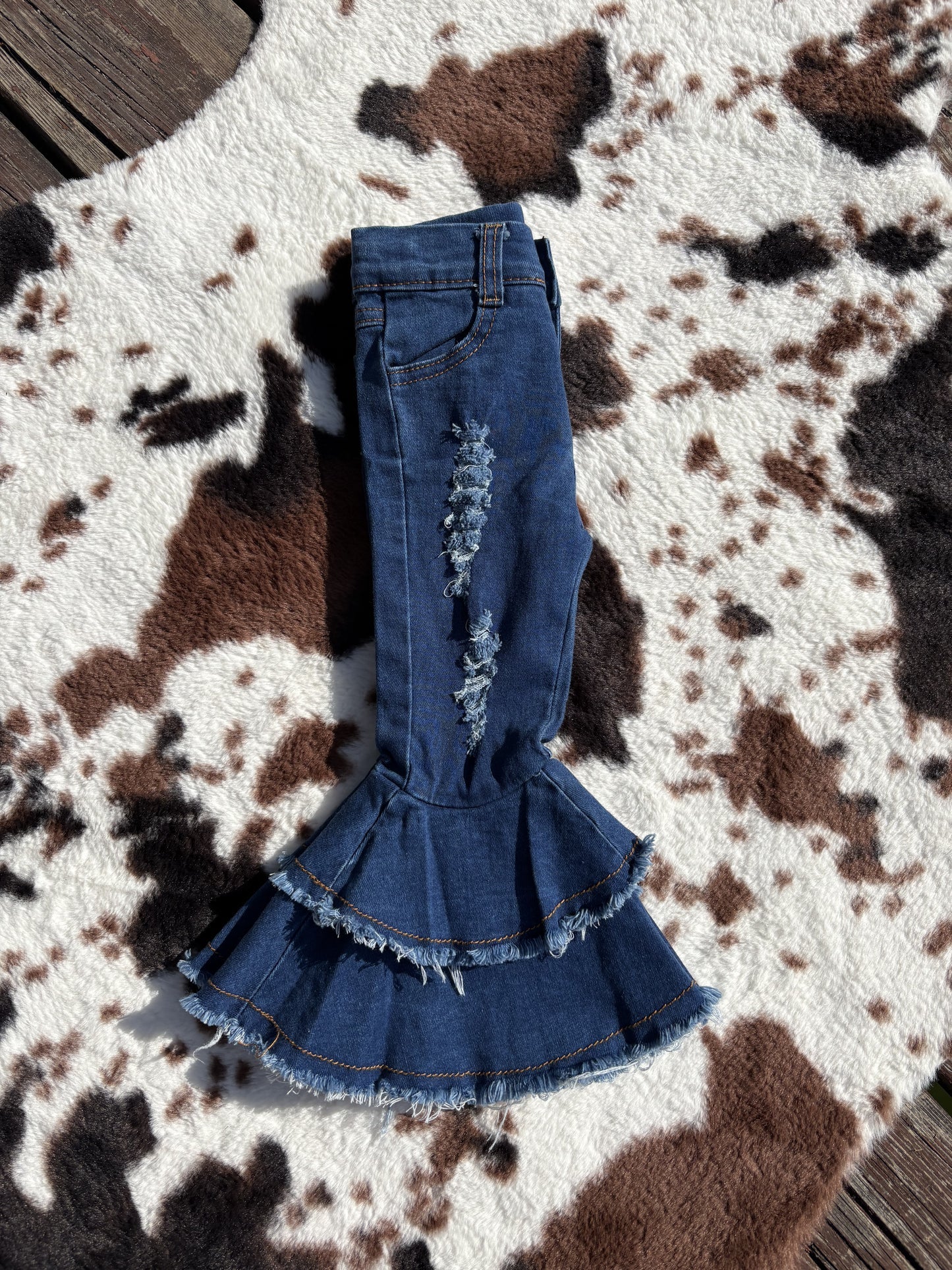 C12-9 Baby Girls Navy Double ruffle denim pants Jeans