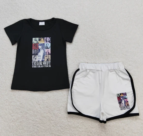 Baby Girls Singer Black Top Pockets Shorts Set