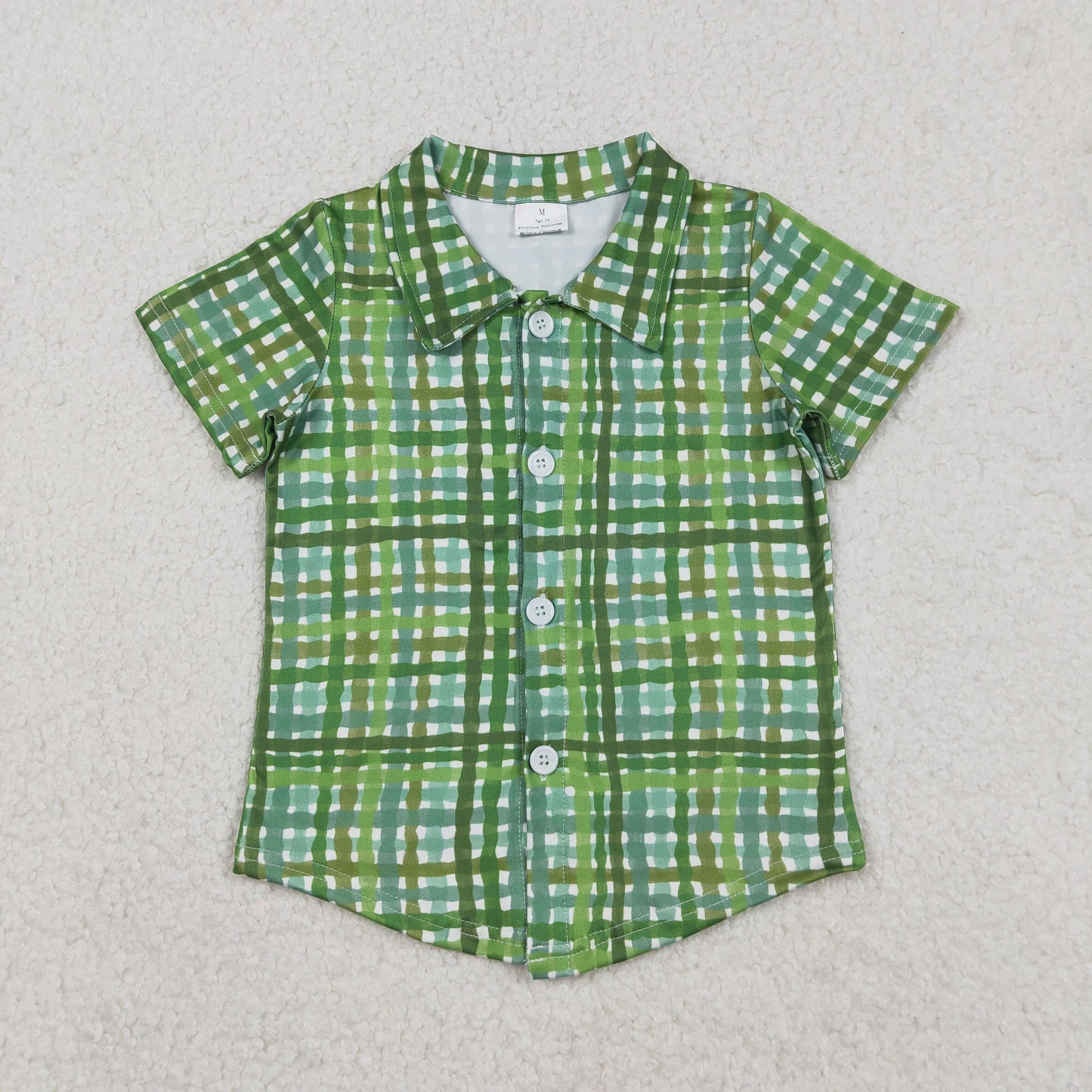 BT1456 Baby Boys Green Gingham Short Sleeve Shirt
