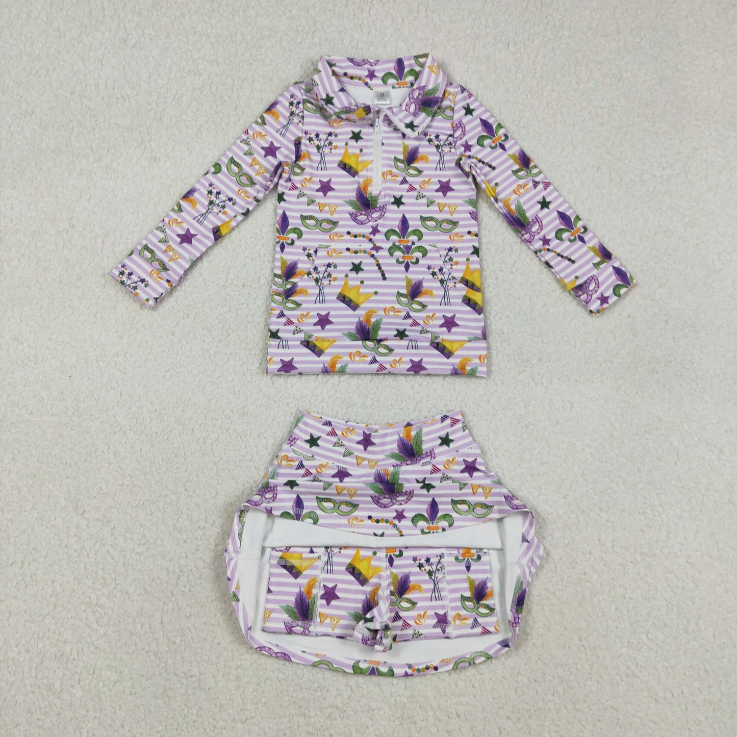 GLD1415 Baby Girls Mardi Gras Pullover With Skort Active Set
