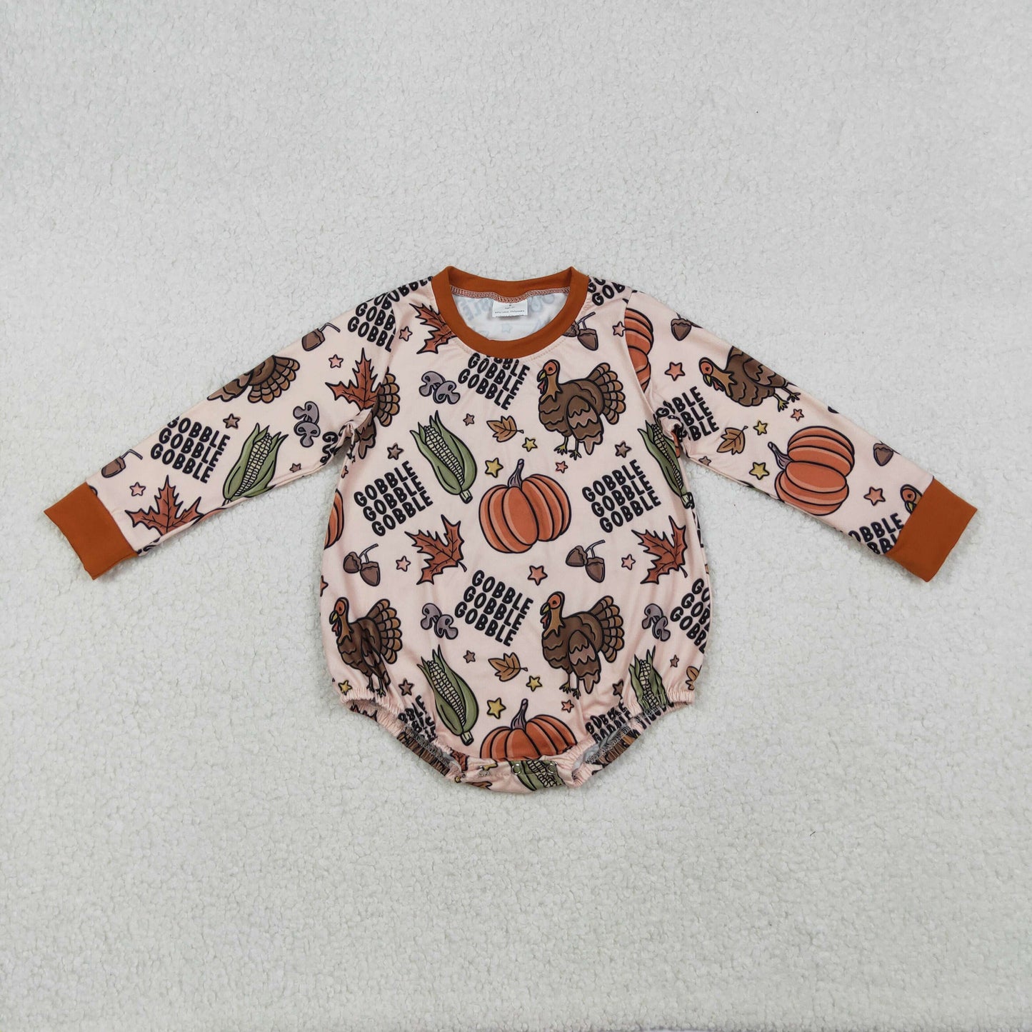 Baby Boys Thankgiving Gobble Turkey Long Sleeve Romper
