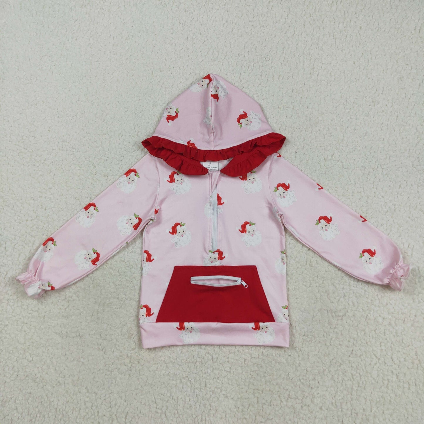 GT1047 Kids Girls Christmas Santa Long Sleeve Hoodie Top With Pocket
