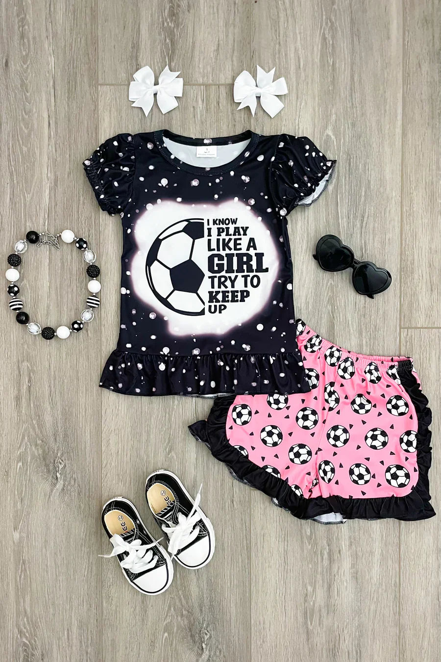 GSSO0267 Baby Girls Pink Football Soccer Summer Shorts Sets