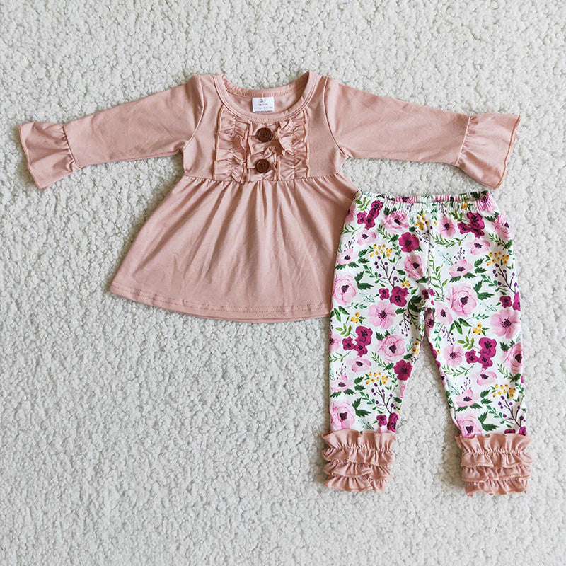 Pink Cotton Tunic Top With Floral ICing Leggings Set