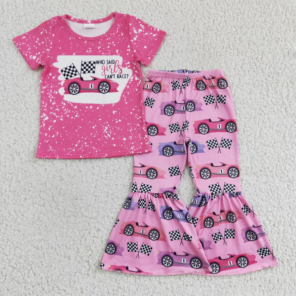Baby Girls Pink Racing Car Bell Pants sets On Sale