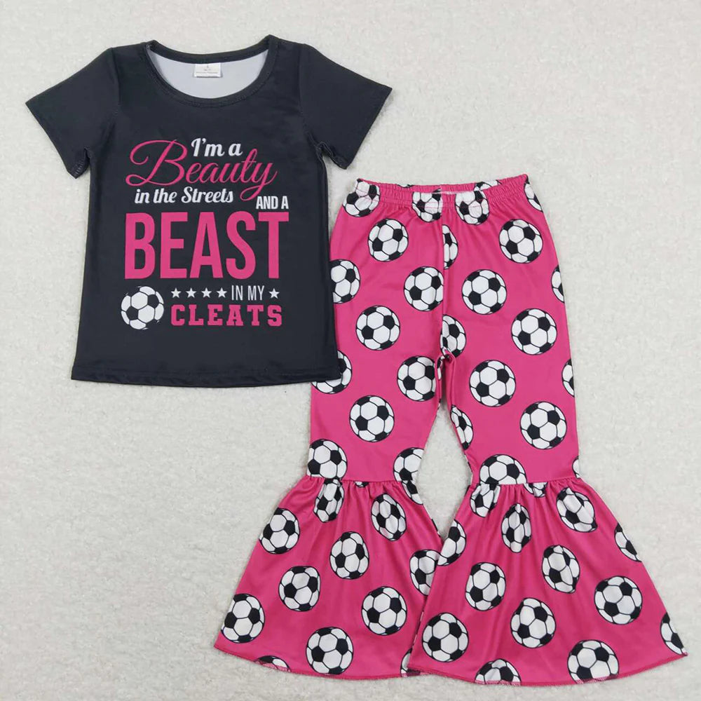 GSPO1262 Baby Girls Soccer Bell Bottom Pants Outfit