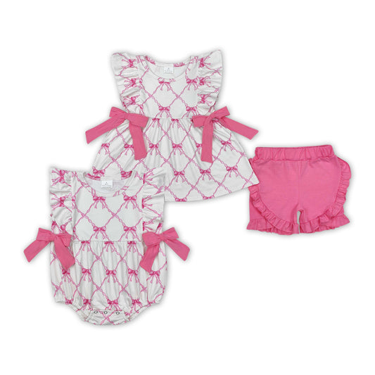 Sibling Baby Girls Pink Bows Valentines Clothes Set