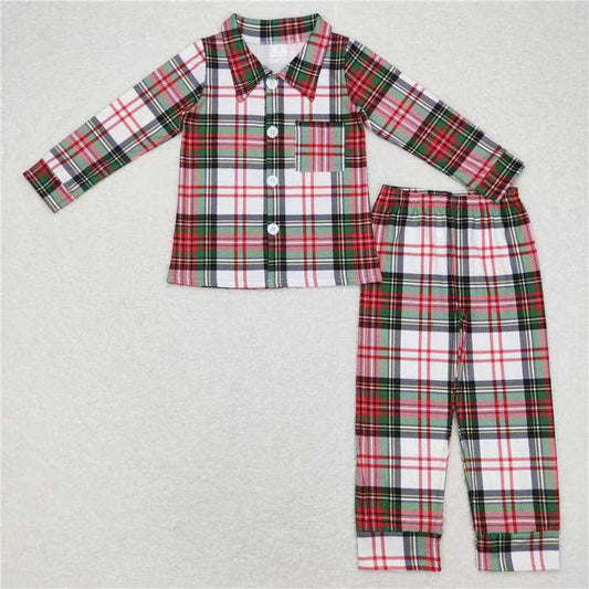 Baby Boys Christmas Green Red Plaid Long Sleeve Pajama Set