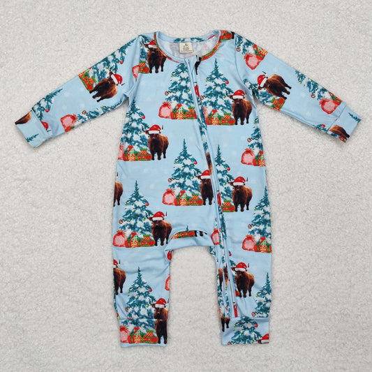 Baby Boys Christmas Highland Cow Zipper Romper