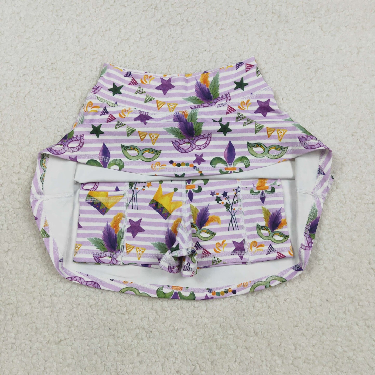 GLK0167 Baby Girls Mardi Gras Striped Active Skort