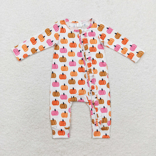 Newborn Baby Girls Pumpkin Zipper Bamboo Romper