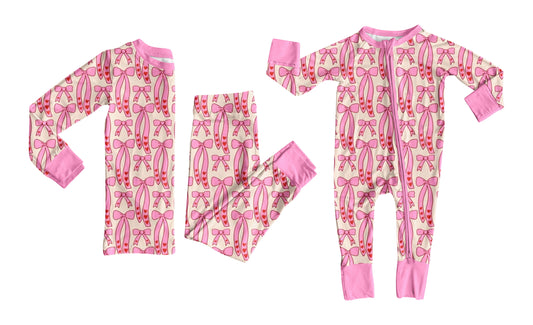 5 MOQ Preorder  Kids Girls Pink  Bows Long Sleeve Pajama Set +Romper