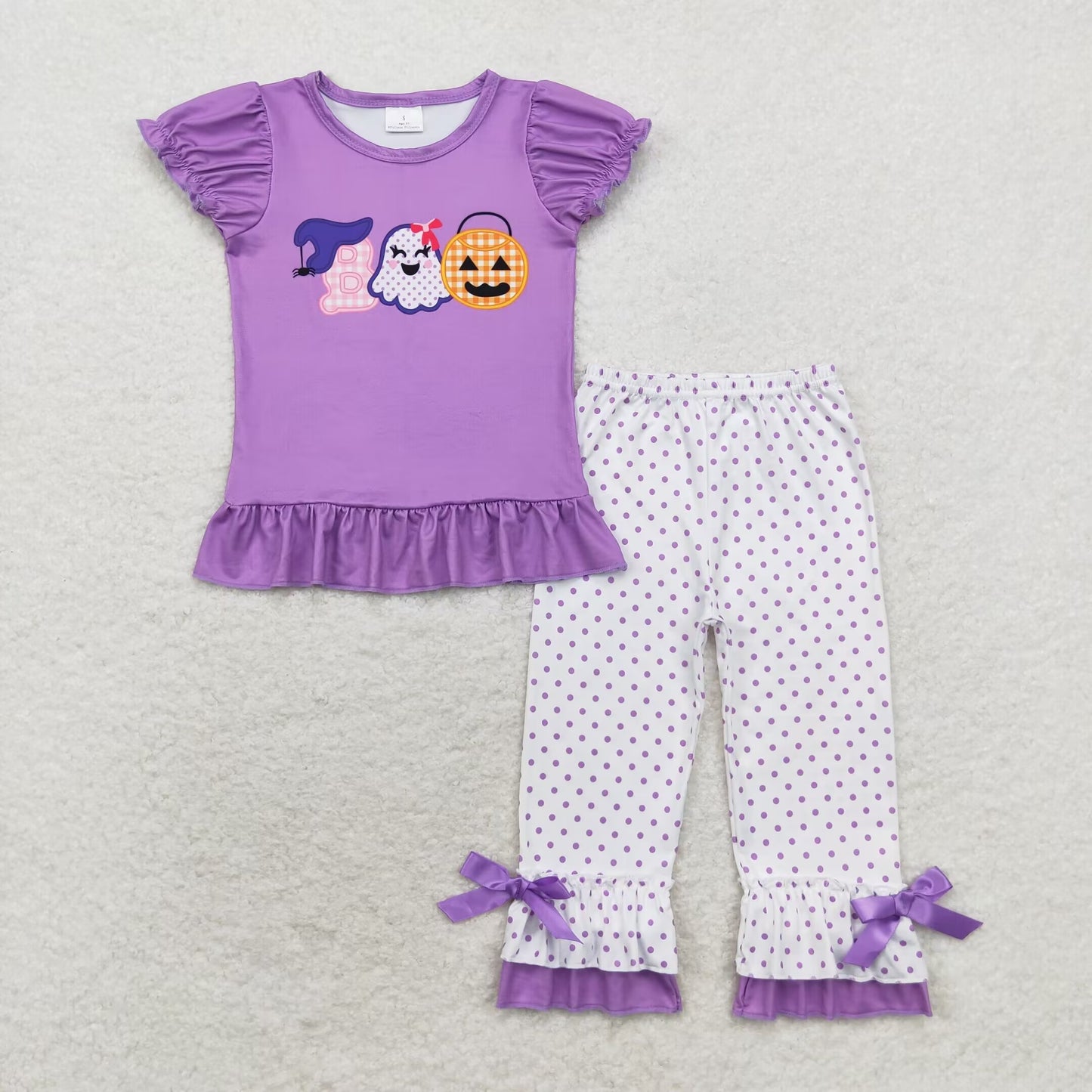 Cute Ghost Pumpkin  Polka Dot Pants Girls Outfit