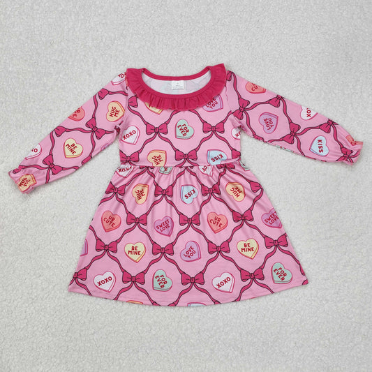 Baby Girls Long Sleeves Hot Pink Hearts Bow Plaid Print Valentines Dress