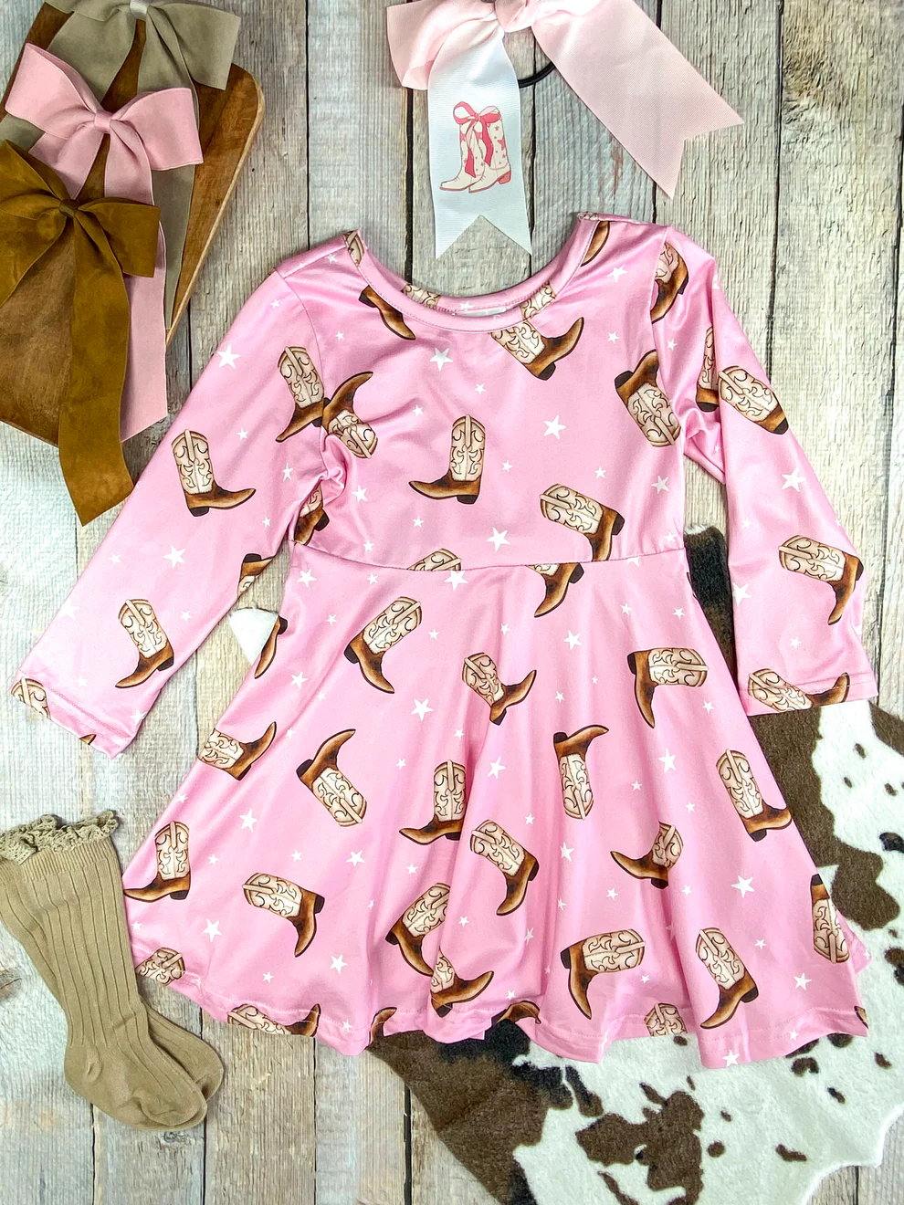 Preorder Kids Girls Boots in Pink Long Sleeve Dress 5 MOQ