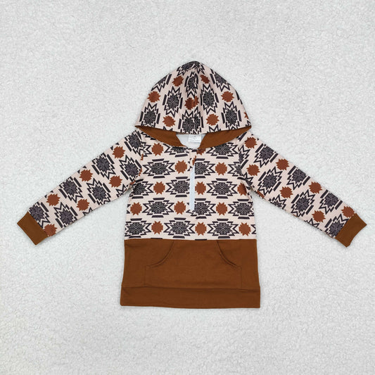 BT0908 Baby Boys Western Brown Aztec Hoodie Top