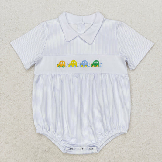 Baby Boys Embroidery Car Bubble Romper