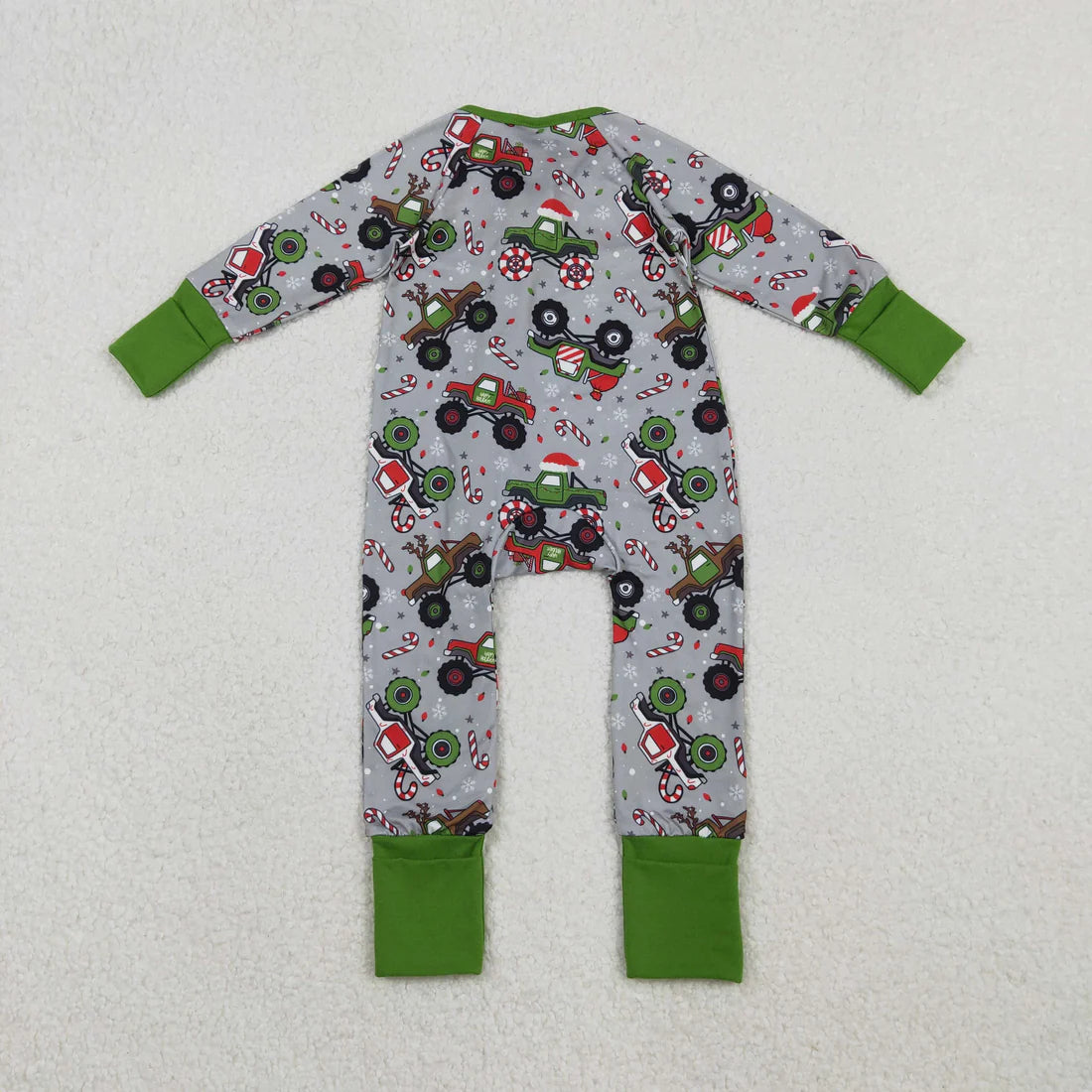 Sibling Baby Boys Christmas Truck Long Sleeve Pajama Set/ Zipper Romper