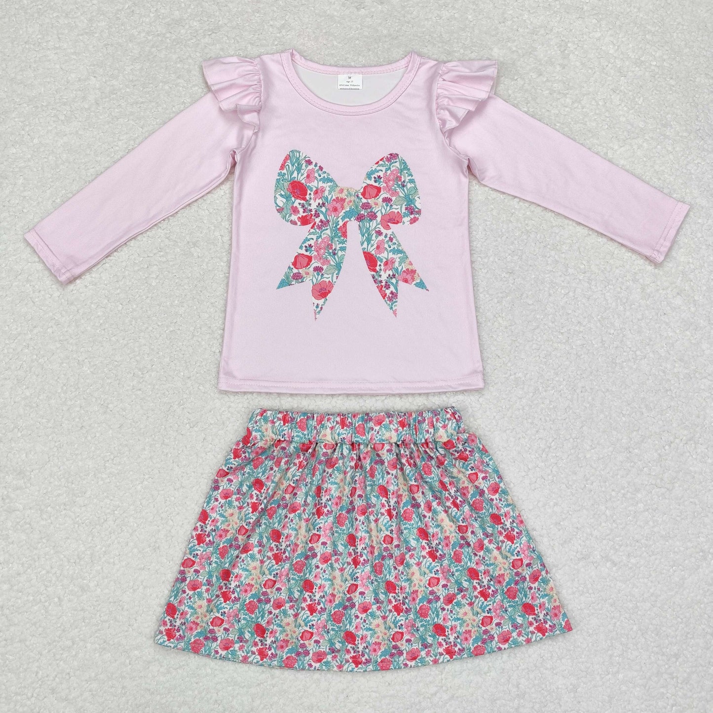 Baby Girls Floral Bow Pink Top Skirt Set