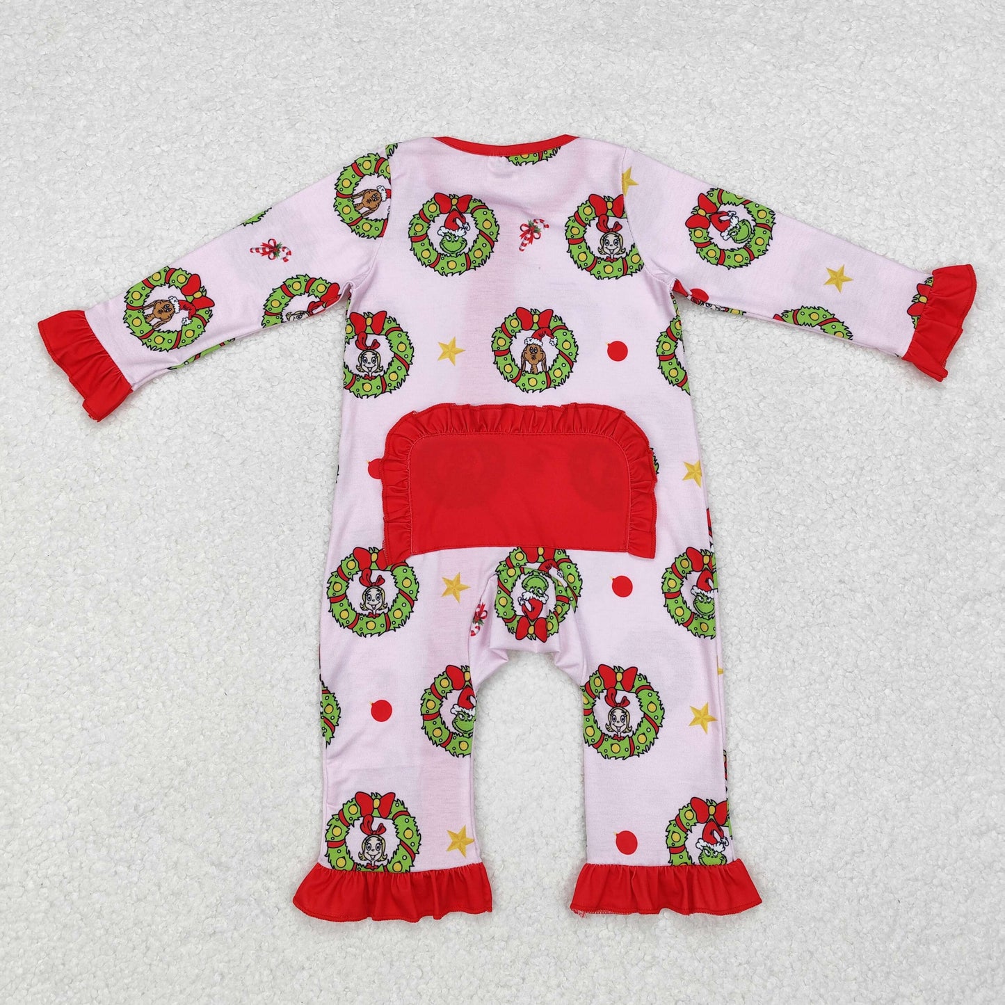 Baby Girls Christmas Green Face Bamboo Romper