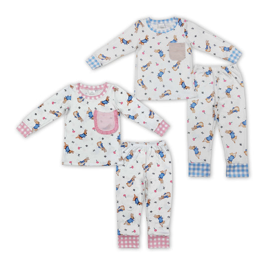 Sibling Baby Easter Bunny Print Long Sleeve Pocket Top Pant Pajama Set