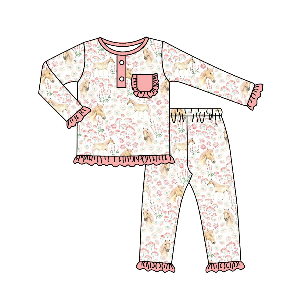 Baby Girls  Horse Flower Pajama Set Pre-order 3 MOQ