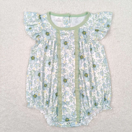 SR1180 Newborn Baby Girls Green Floral Romper