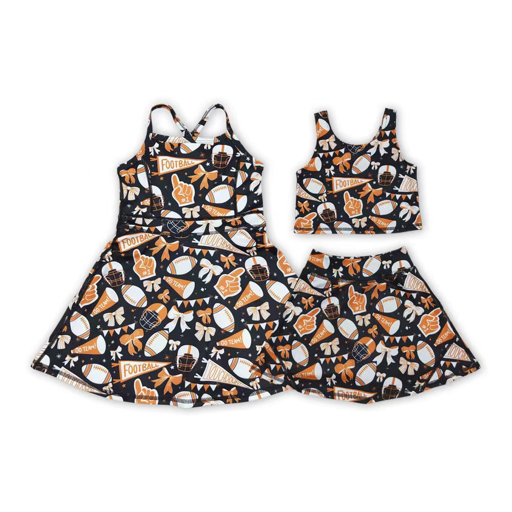 Kids Girls Sibling Football Team Yoga Strap Dress and Skort Set