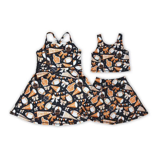Kids Girls Sibling Football Team Yoga Strap Dress and Skort Set