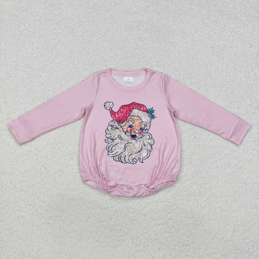 LR1819 Newboorn Baby Girls Christmas Santa Pink Long Sleeve Bubble Romper