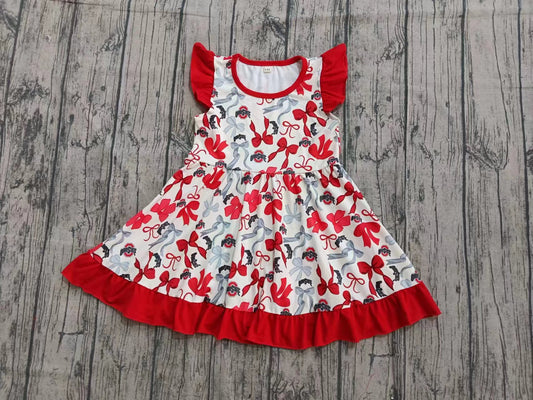 Preorder , 5 MOQ Baby Girls Sport Team Flutter Sleeve Dress