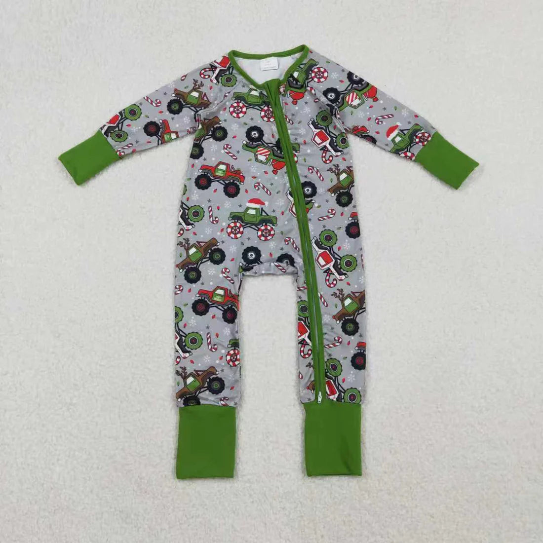 Sibling Baby Boys Christmas Truck Long Sleeve Pajama Set/ Zipper Romper