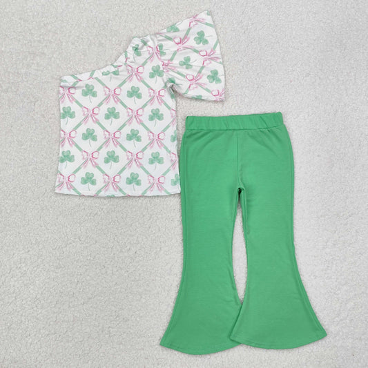 Baby Girls One Should Bows Plaid Clovers Top Bell Pant St Patrick Suit