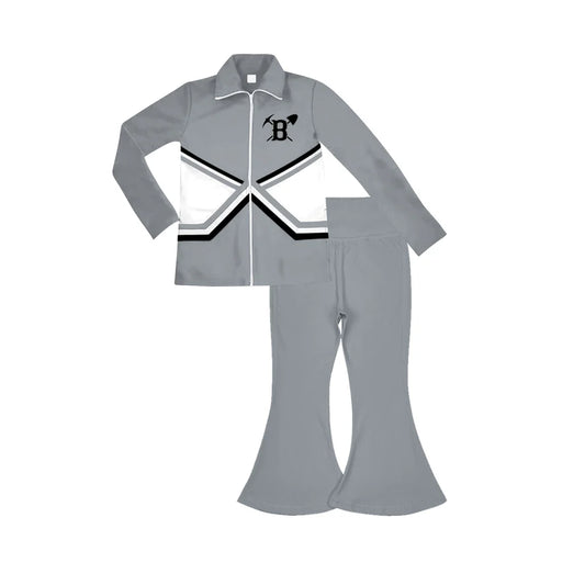 Preorder , 5 MOQ Baby Girls Sport Team Yoga  Grey Pullover Top With Pants Outfit