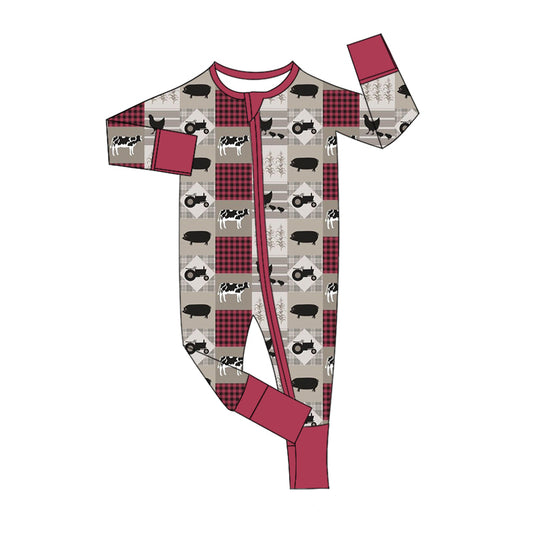 Newborn Baby Boys Farm Animal Long Sleeve Zipper Romper 5 MOQ Preorder