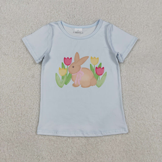 Baby Girls Easter Bunny Flowers Short Sleeve T-shirt Top