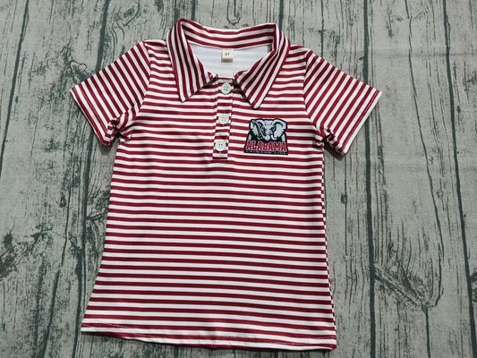 Preorder  5 MOQ, Baby Boys Red Stripe Short Sleeves Button Alabama Team Polo Shirts Top