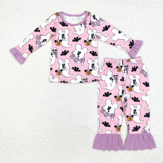 GLP1544 Baby Girls Halloween Pink Ghost Top Pants Pajamas Clothes Sets