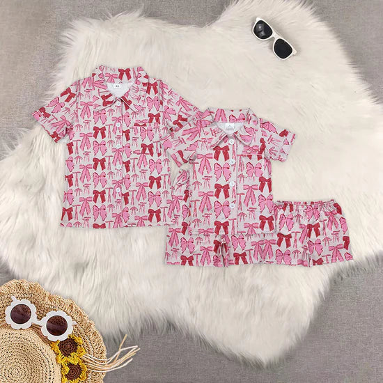 Mommy and Me Pink Coquette Shorts Pajama Set