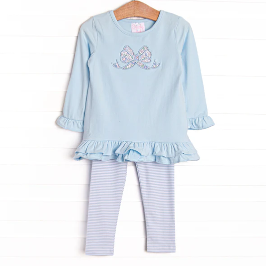 Preorder 5 MOQ Baby Girls Gorgeous Bow Applique Top With Striped Legging Set