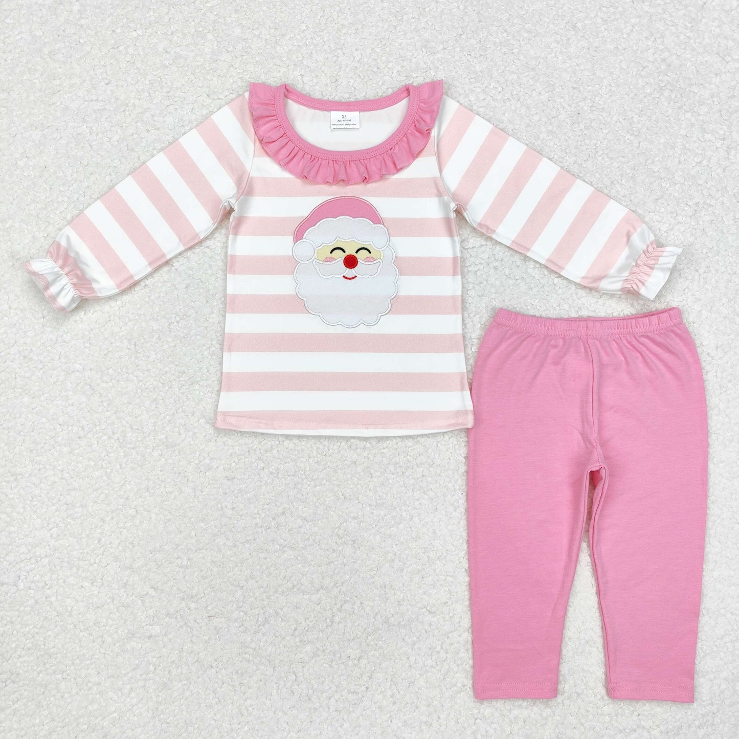 Baby Girls Chrismtas Embroidery Santa Pink Pants Outfit